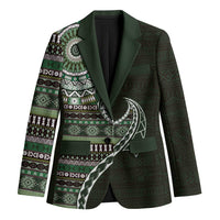 Fijian Masi Tribal Tattoos Art Pattern Blazer Green Color Half Style - Polynesian Pride