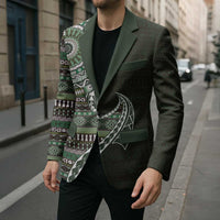 Fijian Masi Tribal Tattoos Art Pattern Blazer Green Color Half Style - Polynesian Pride