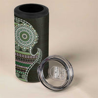 Fijian Masi Tribal Tattoos Art Pattern 4 in 1 Can Cooler Tumbler Green Color Half Style - Polynesian Pride