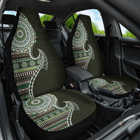 Fijian Masi Tribal Tattoos Art Pattern Car Seat Cover Green Color Half Style - Polynesian Pride