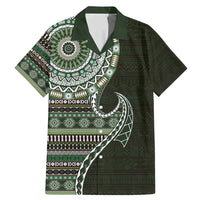 Fijian Masi Tribal Tattoos Art Pattern Family Matching Mermaid Dress and Hawaiian Shirt Green Color Half Style - Polynesian Pride