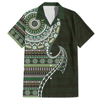 Fijian Masi Tribal Tattoos Art Pattern Family Matching Summer Maxi Dress and Hawaiian Shirt Green Color Half Style - Polynesian Pride