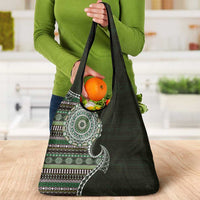 Fijian Masi Tribal Tattoos Art Pattern Grocery Bag Green Color Half Style - Polynesian Pride
