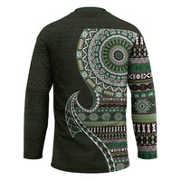 Fijian Masi Tribal Tattoos Art Pattern Hockey Jersey Green Color Half Style LT03 - Polynesian Pride