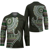 Fijian Masi Tribal Tattoos Art Pattern Hockey Jersey Green Color Half Style LT03 - Polynesian Pride