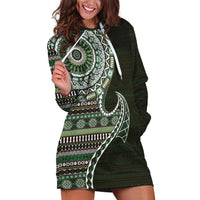 Fijian Masi Tribal Tattoos Art Pattern Hoodie Dress Green Color Half Style - Polynesian Pride