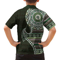 Fijian Masi Tribal Tattoos Art Pattern Kid Hawaiian Shirt Green Color Half Style - Polynesian Pride