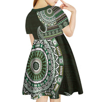 Fijian Masi Tribal Tattoos Art Pattern Kid Short Sleeve Dress Green Color Half Style - Polynesian Pride