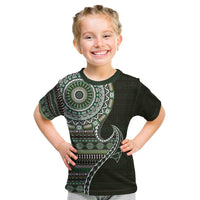 Fijian Masi Tribal Tattoos Art Pattern Kid T Shirt Green Color Half Style - Polynesian Pride