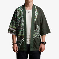 Fijian Masi Tribal Tattoos Art Pattern Kimono Green Color Half Style - Polynesian Pride
