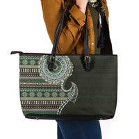 Fijian Masi Tribal Tattoos Art Pattern Leather Tote Bag Green Color Half Style LT03 - Polynesian Pride