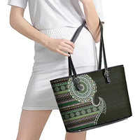 Fijian Masi Tribal Tattoos Art Pattern Leather Tote Bag Green Color Half Style LT03 - Polynesian Pride