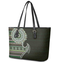 Fijian Masi Tribal Tattoos Art Pattern Leather Tote Bag Green Color Half Style LT03 - Polynesian Pride