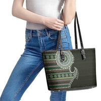 Fijian Masi Tribal Tattoos Art Pattern Leather Tote Bag Green Color Half Style LT03 - Polynesian Pride