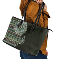 Fijian Masi Tribal Tattoos Art Pattern Leather Tote Bag Green Color Half Style LT03 - Polynesian Pride