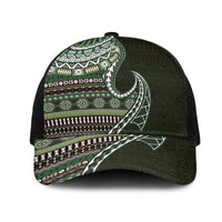 Fijian Masi Tribal Tattoos Art Pattern Mesh Trucker Cap Green Color Half Style LT03 One Size Black Green - Polynesian Pride