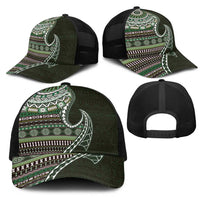 Fijian Masi Tribal Tattoos Art Pattern Mesh Trucker Cap Green Color Half Style LT03 - Polynesian Pride