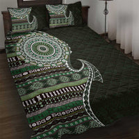 Fijian Masi Tribal Tattoos Art Pattern Quilt Bed Set Green Color Half Style - Polynesian Pride