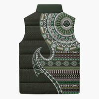 Fijian Masi Tribal Tattoos Art Pattern Sleeveless Puffer Jacket Green Color Half Style - Polynesian Pride