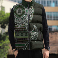 Fijian Masi Tribal Tattoos Art Pattern Sleeveless Puffer Jacket Green Color Half Style - Polynesian Pride