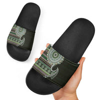Fijian Masi Tribal Tattoos Art Pattern Slide Sandals Green Color Half Style - Polynesian Pride