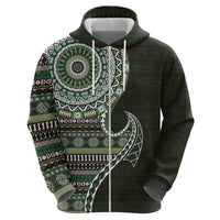 Fijian Masi Tribal Tattoos Art Pattern Zip Hoodie Green Color Half Style - Polynesian Pride