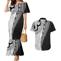 Fijian Masi Tattoos Couples Matching Mermaid Dress and Hawaiian Shirt with Tapa Tribal Pattern - Polynesian Pride