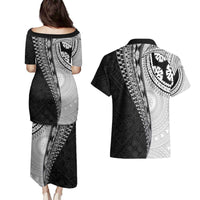 Fijian Masi Tattoos Couples Matching Puletasi and Hawaiian Shirt with Tapa Tribal Pattern - Polynesian Pride