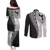 Fijian Masi Tattoos Couples Matching Puletasi and Long Sleeve Button Shirt with Tapa Tribal Pattern - Polynesian Pride