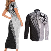 Fijian Masi Tattoos Couples Matching Short Sleeve Bodycon Dress and Long Sleeve Button Shirt with Tapa Tribal Pattern - Polynesian Pride