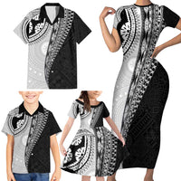 Fijian Masi Tattoos Family Matching Short Sleeve Bodycon Dress and Hawaiian Shirt with Tapa Tribal Pattern - Polynesian Pride