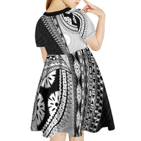 Fijian Masi Tattoos Kid Short Sleeve Dress with Tapa Tribal Pattern - Polynesian Pride