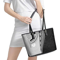 Fijian Masi Tattoos Leather Tote Bag with Tapa Tribal Pattern LT03 - Polynesian Pride