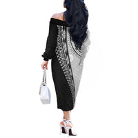 Fijian Masi Tattoos Off The Shoulder Long Sleeve Dress with Tapa Tribal Pattern - Polynesian Pride