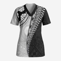 Fijian Masi Tattoos Scrub Top with Tapa Tribal Pattern - Polynesian Pride