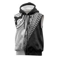 Fijian Masi Tattoos Sleeveless Zip Hoodie with Tapa Tribal Pattern LT03 White - Polynesian Pride