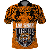 PNG Lae Snax Tigers Rugby Polo Shirt The Tigers Head and PNG Bird Polynesian Tattoo LT03 Orange - Polynesian Pride