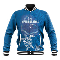 Cook Islands Manihiki Atoll Baseball Jacket Maori Turtle and Polynesian Pattern LT03 Unisex Blue - Polynesian Pride