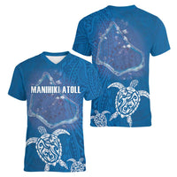 Cook Islands Manihiki Atoll Women V-Neck T-Shirt Maori Turtle and Polynesian Pattern LT03 - Polynesian Pride
