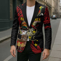 Papua New Guinea Christmas Blazer Funny Melanesian Santa with Bird-of-paradise Tribal Style - Polynesian Pride
