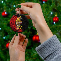 Papua New Guinea Christmas Ceramic Ornament Funny Melanesian Santa with Bird-of-paradise Tribal Style - Polynesian Pride