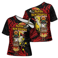 Papua New Guinea Christmas Cross Shoulder Shirt Funny Melanesian Santa with Bird-of-paradise Tribal Style - Polynesian Pride