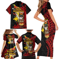 Papua New Guinea Christmas Family Matching Short Sleeve Bodycon Dress and Hawaiian Shirt Funny Melanesian Santa with Bird-of-paradise Tribal Style - Polynesian Pride