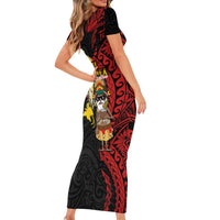 Papua New Guinea Christmas Family Matching Short Sleeve Bodycon Dress and Hawaiian Shirt Funny Melanesian Santa with Bird-of-paradise Tribal Style - Polynesian Pride