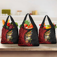 Papua New Guinea Christmas Grocery Bag Funny Melanesian Santa with Bird-of-paradise Tribal Style - Polynesian Pride