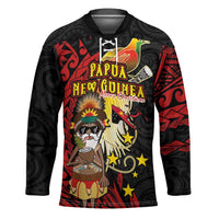 Papua New Guinea Christmas Hockey Jersey Funny Melanesian Santa with Bird-of-paradise Tribal Style - Polynesian Pride