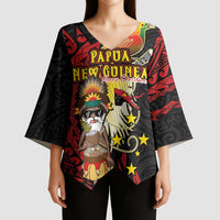 Papua New Guinea Christmas Kimono Sleeve Blouse Funny Melanesian Santa with Bird-of-paradise Tribal Style - Polynesian Pride