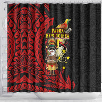 Papua New Guinea Christmas Shower Curtain Funny Melanesian Santa with Bird-of-paradise Tribal Style - Polynesian Pride