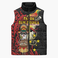 Papua New Guinea Christmas Sleeveless Puffer Jacket Funny Melanesian Santa with Bird-of-paradise Tribal Style - Polynesian Pride