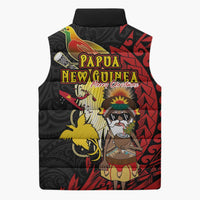 Papua New Guinea Christmas Sleeveless Puffer Jacket Funny Melanesian Santa with Bird-of-paradise Tribal Style - Polynesian Pride